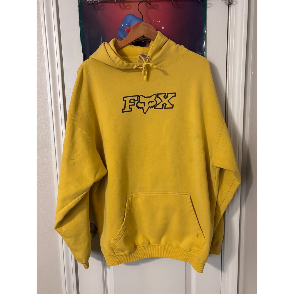 Fox Racing Mens Yellow Pullover Hoodie Logoy2k Sweatshirt Motocross L/XL